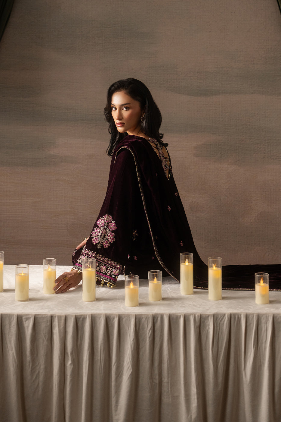 3 PIECE EMBROIDERED VELVET SUIT-DEEP INFERNO ( LUXURY UNSTITCHED )