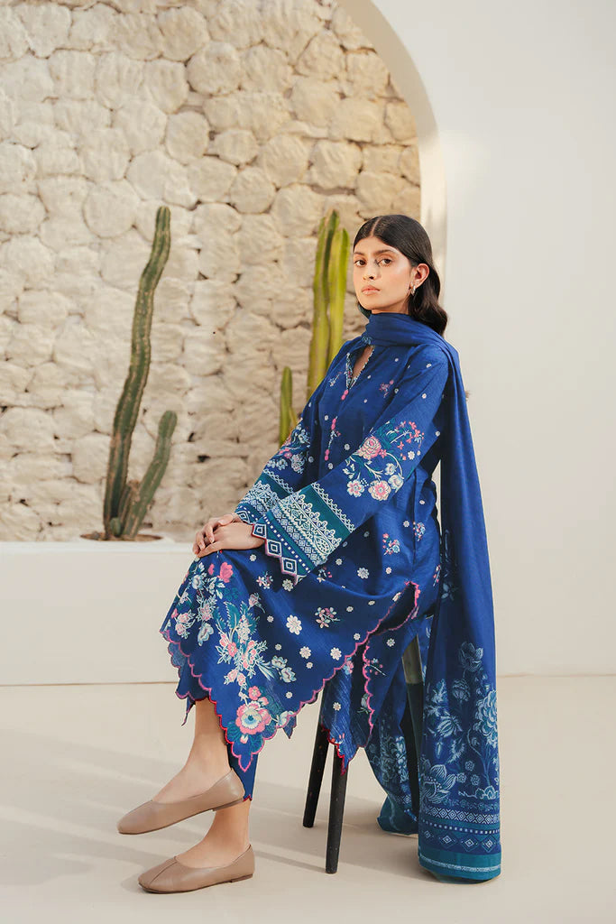 3 PIECE - PRINTED KHADDAR SUIT - NAVY PEONIES (UNSTITCHED)