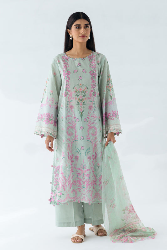 3 PIECE - PRINTED LAWN SUIT - PASTEL GALORE