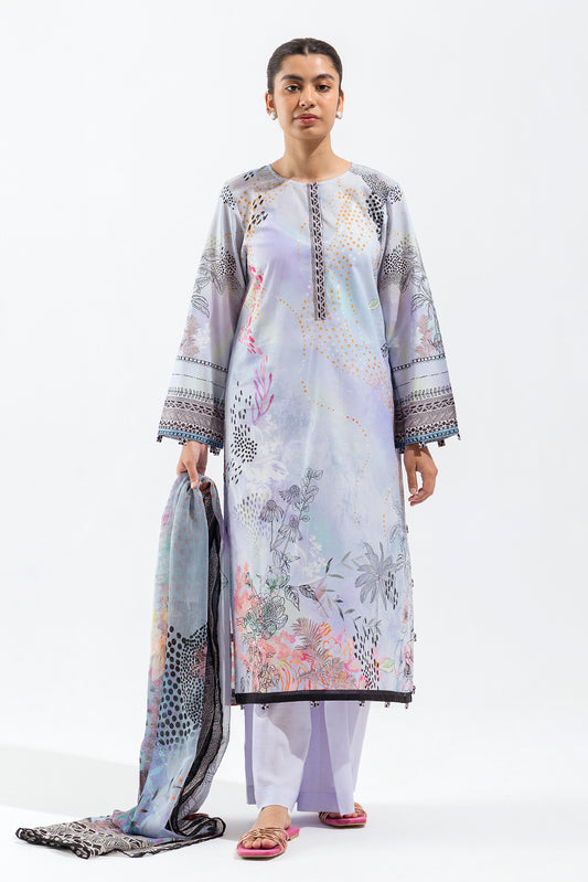 3 PIECE - PRINTED LAWN SUIT - PASTEL WHISPER