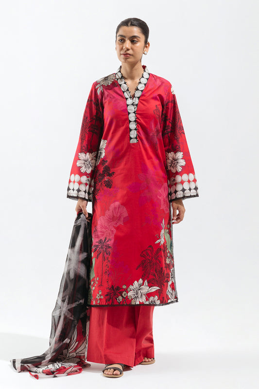 3 PIECE - PRINTED LAWN SUIT - SCARLET BOUQUET