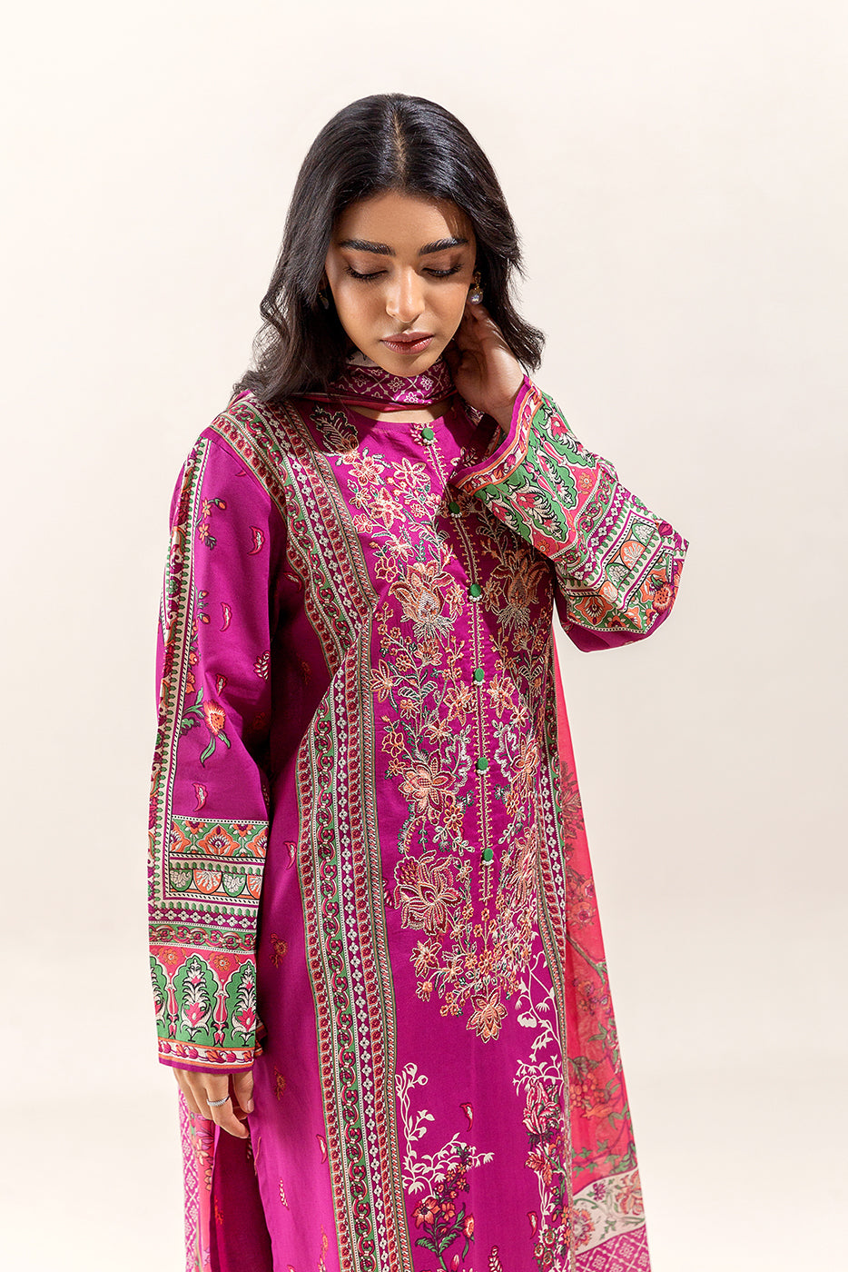2 PIECE - EMBROIDERED LAWN SUIT - AMETHYST PEACH (UNSTITCHED)