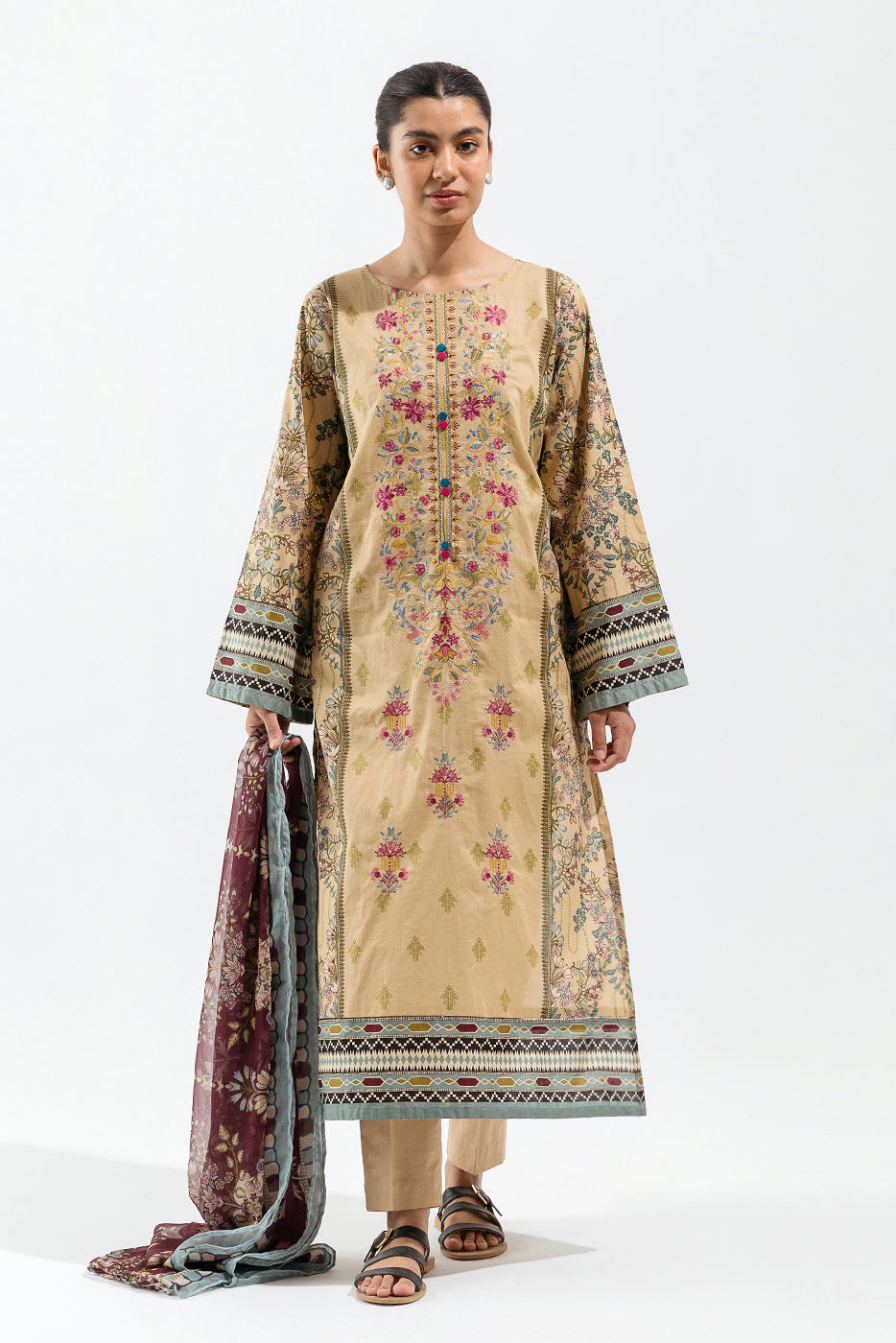 3 PIECE - EMBROIDERED LAWN SUIT - FAWN BLUSH
