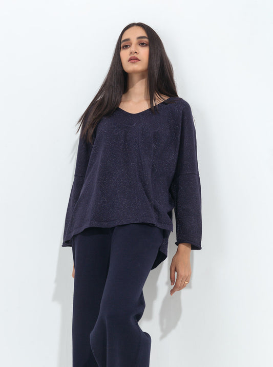 NAVY SHIMMER FINE KNIT TOP