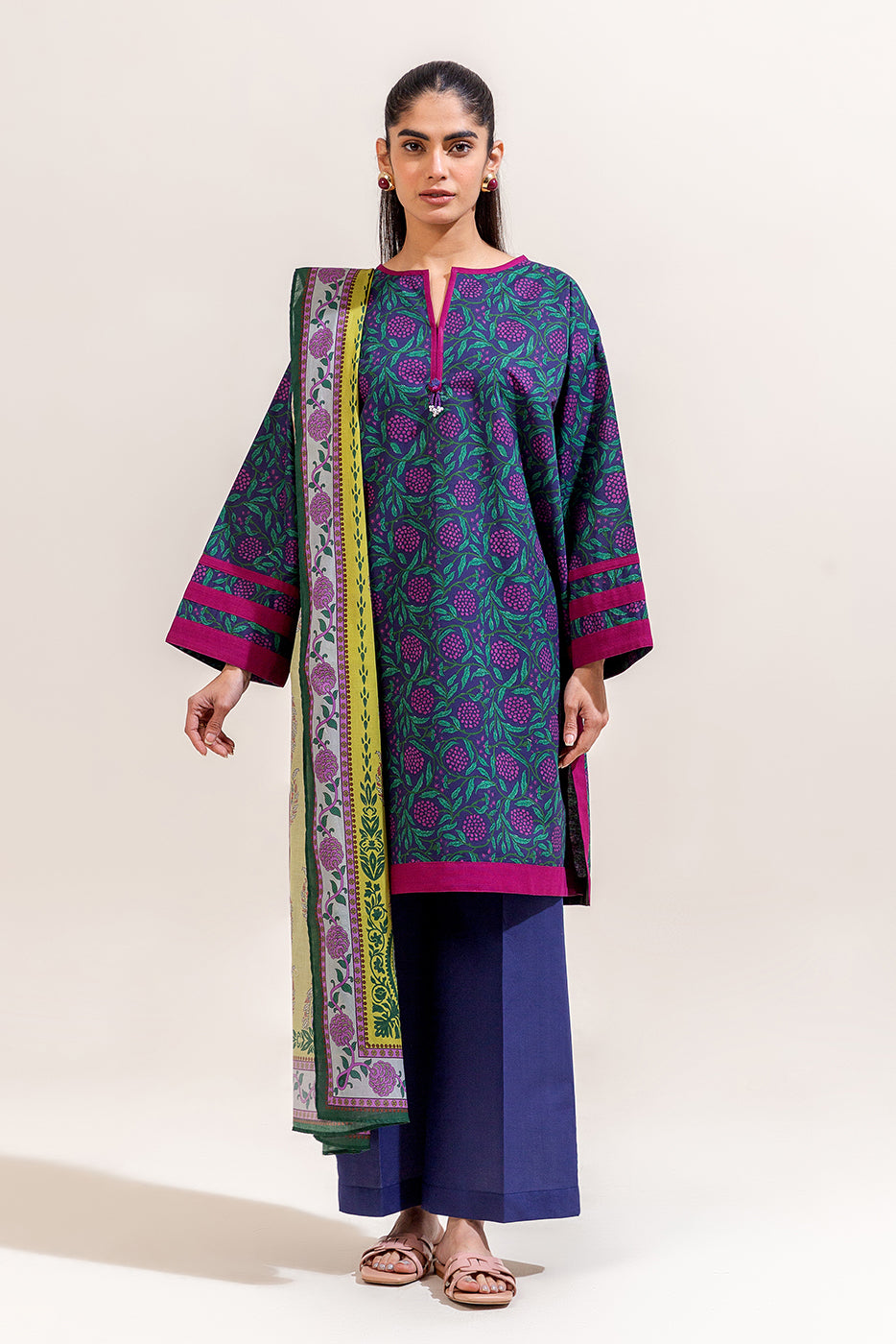 3 PIECE PRINTED LAWN SUIT-COLOR POP (UNSTITCHED)