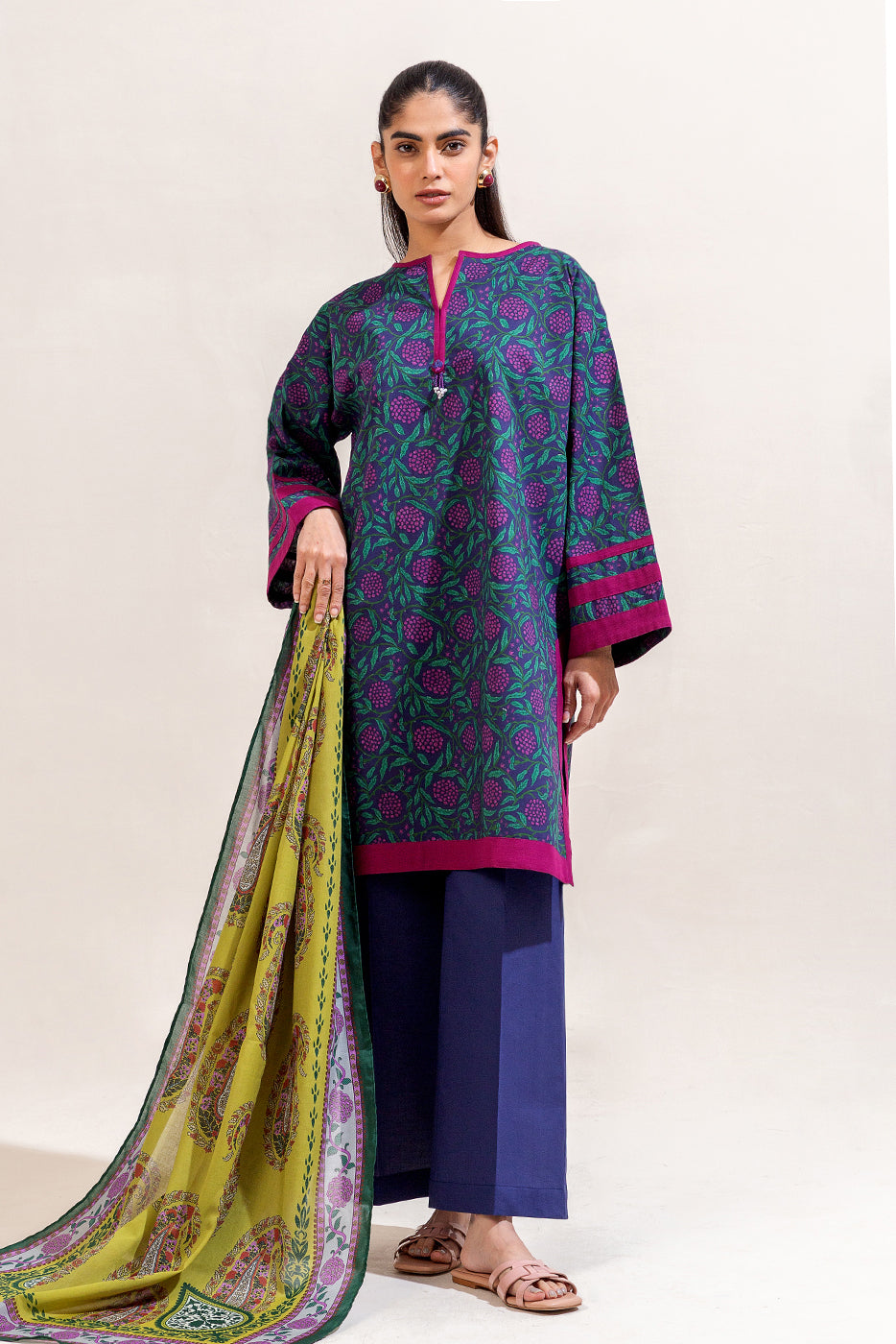 3 PIECE PRINTED LAWN SUIT-COLOR POP (UNSTITCHED)