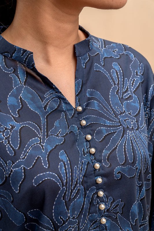 1 PIECE PRINTED LAWN SHIRT-NAVY HUE (UNSTITCHED)
