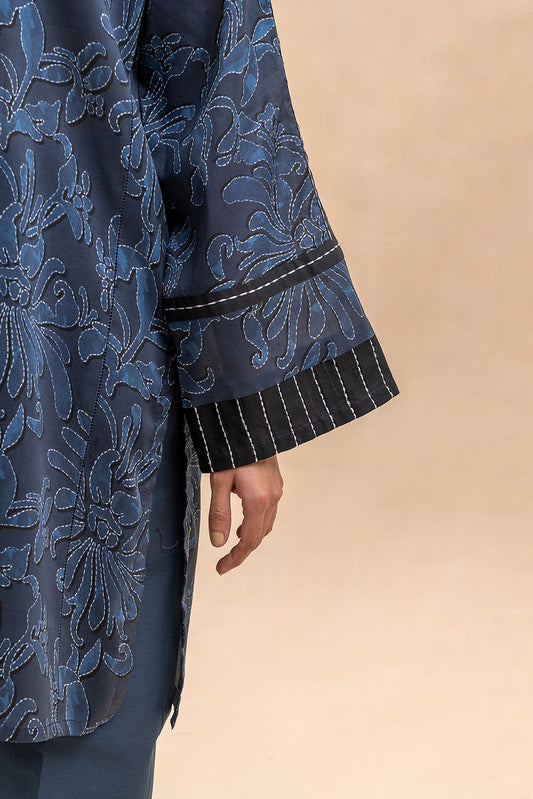 1 PIECE PRINTED LAWN SHIRT-NAVY HUE (UNSTITCHED)