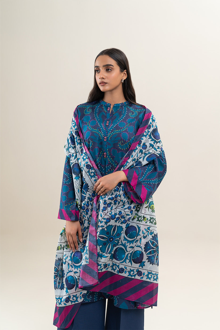 3 PIECE PRINTED LAWN SUIT-PRUSSIAN SHADES (UNSTITCHED)