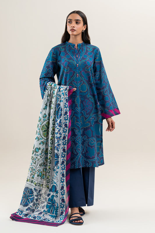 3 PIECE PRINTED LAWN SUIT-PRUSSIAN SHADES (UNSTITCHED)