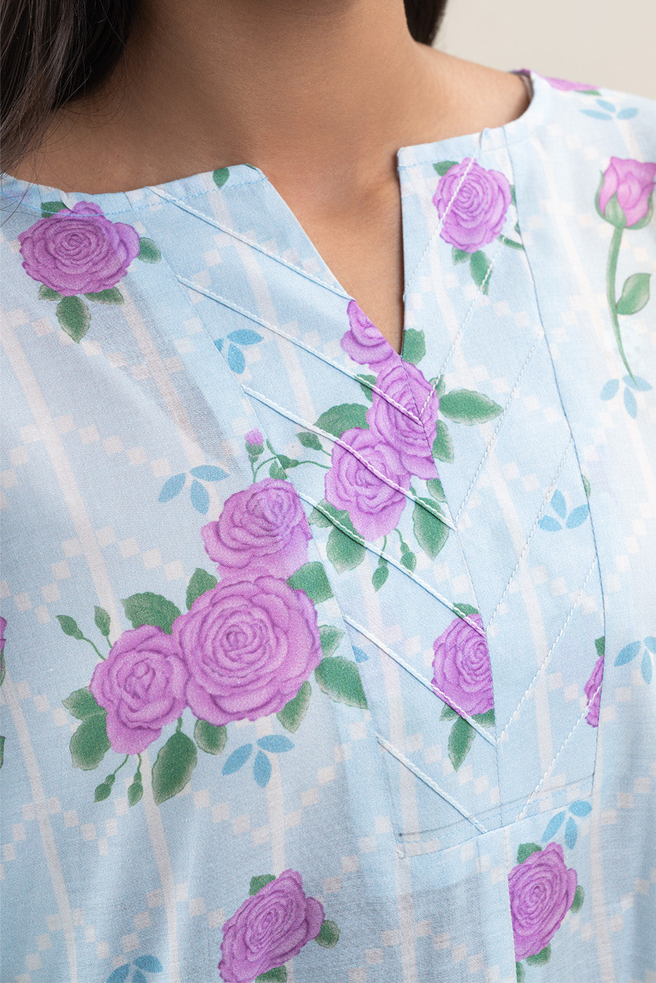 2 PIECE PRINTED LAWN SUIT-ROSE CRUSH (UNSTITCHED)