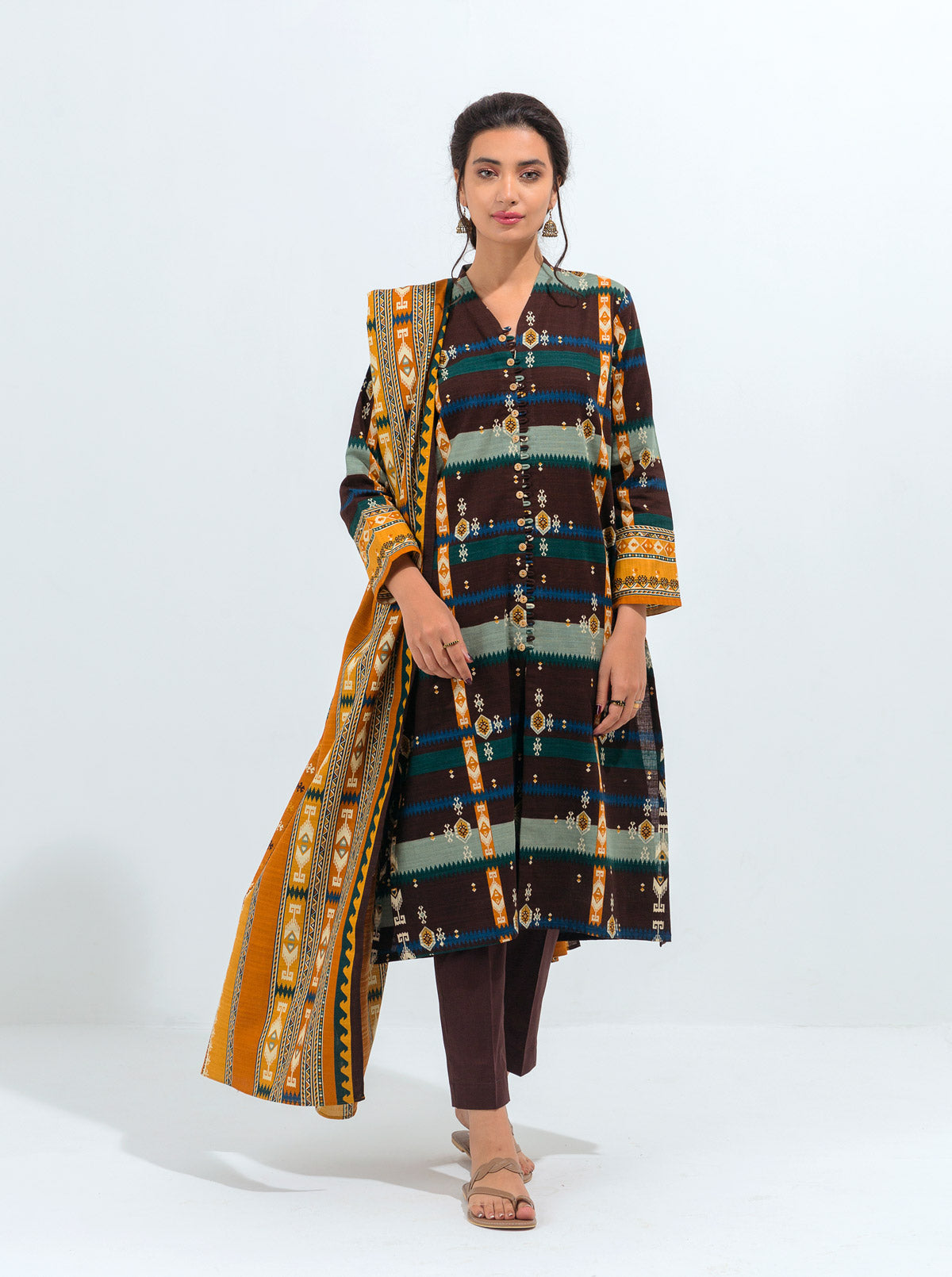 3 PIECE - PRINTED KHADDAR SUIT - ALLURING CHARM MORBAGH WN_21   