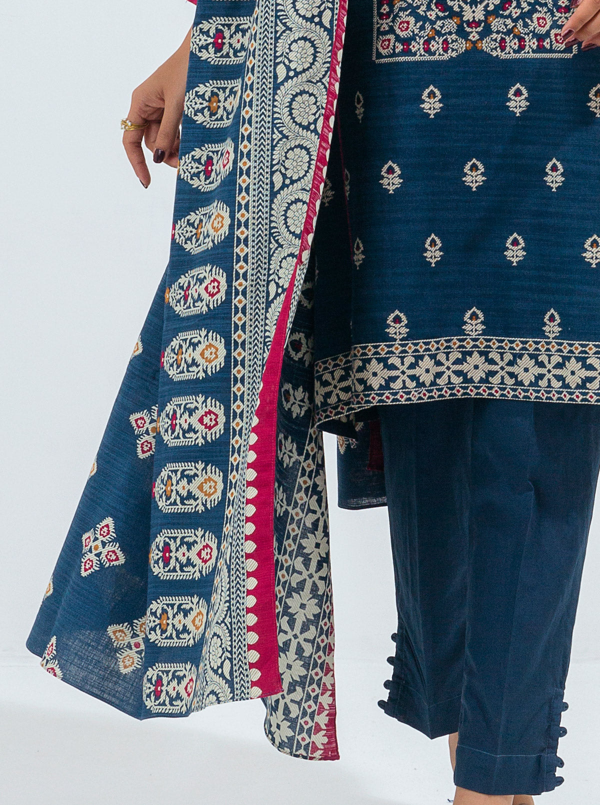 3 PIECE - PRINTED KHADDAR SUIT - BLUE BROCADE MORBAGH WN_21   