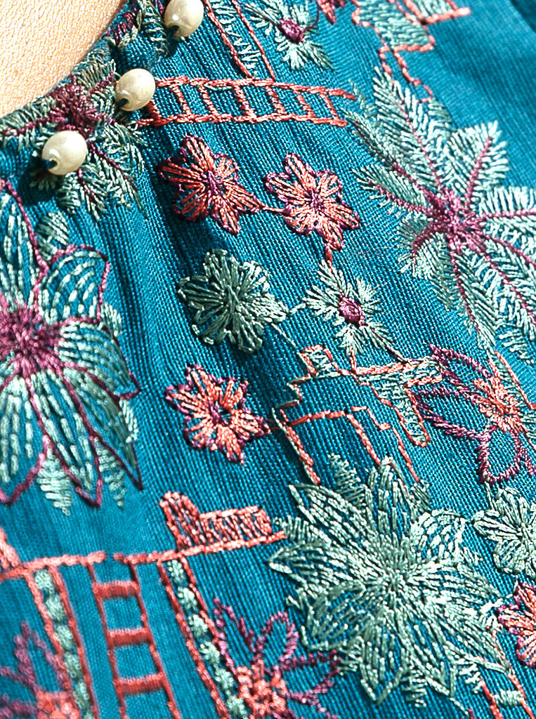 3 PIECE - EMBROIDERED KHADDAR SUIT - MALACHITE TEAL MORBAGH WN_22   