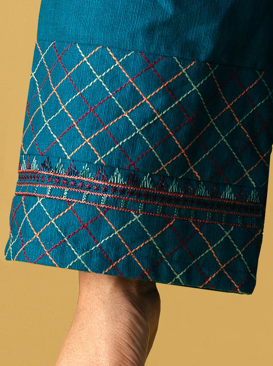 3 PIECE - EMBROIDERED KHADDAR SUIT - MALACHITE TEAL MORBAGH WN_22   