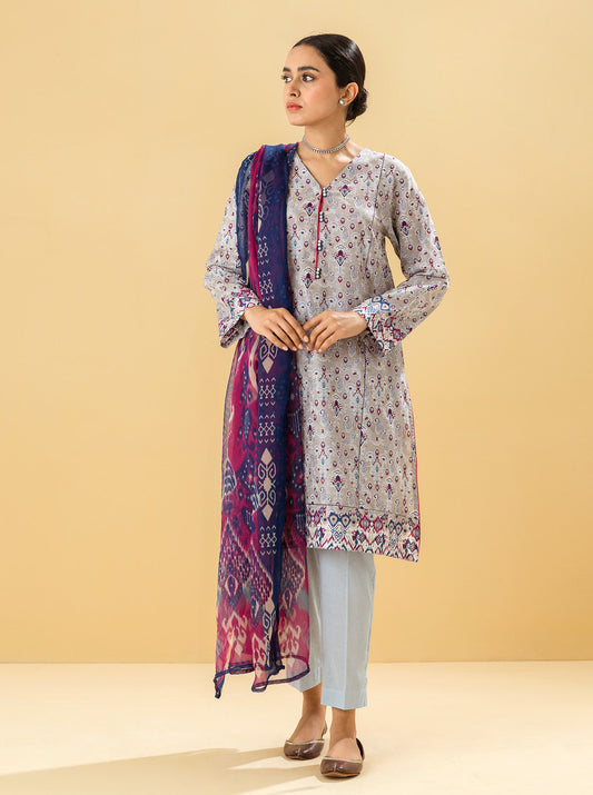 2 PIECE - PRINTED LAWN SUIT - PEARL GREY MORBAGH SU_22   