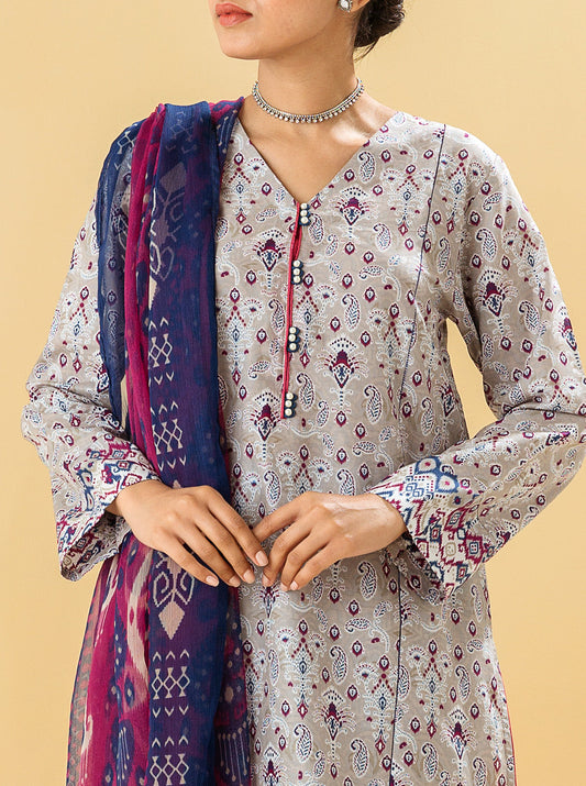 2 PIECE - PRINTED LAWN SUIT - PEARL GREY MORBAGH SU_22   