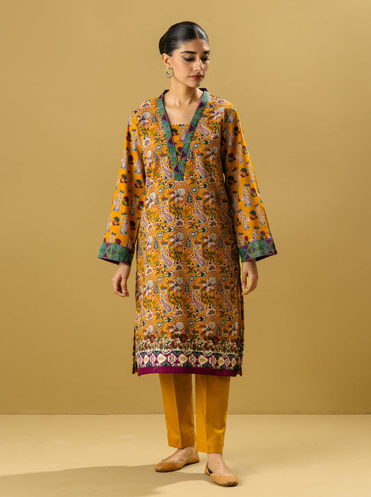 2 PIECE - PRINTED KHADDAR SUIT - EDGY GOLD MORBAGH WN_22   
