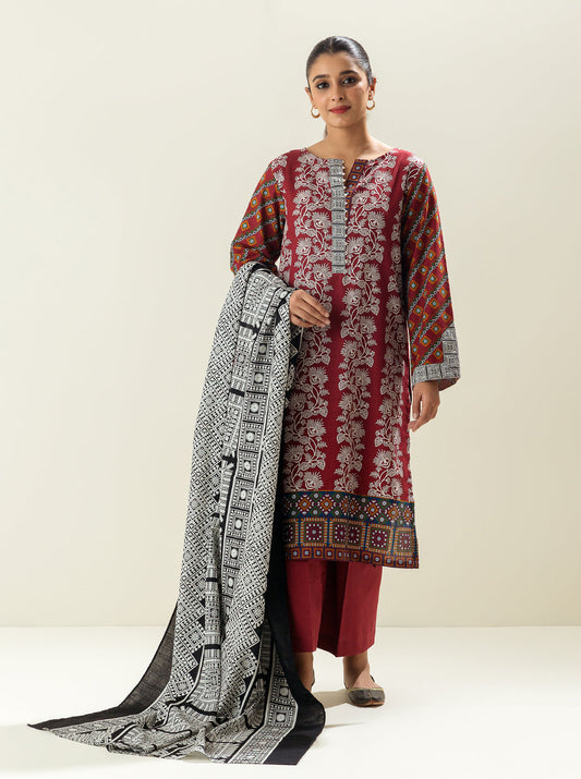 3 PIECE - PRINTED KHADDAR SUIT - RED BAG MORBAGH WN_22   