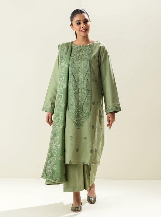 3 PIECE - EMBROIDERED  KHADDAR SUIT - GREEN EARTH MORBAGH WN_22   