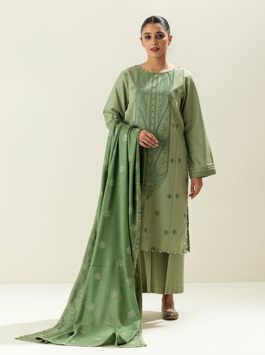 3 PIECE - EMBROIDERED  KHADDAR SUIT - GREEN EARTH MORBAGH WN_22   