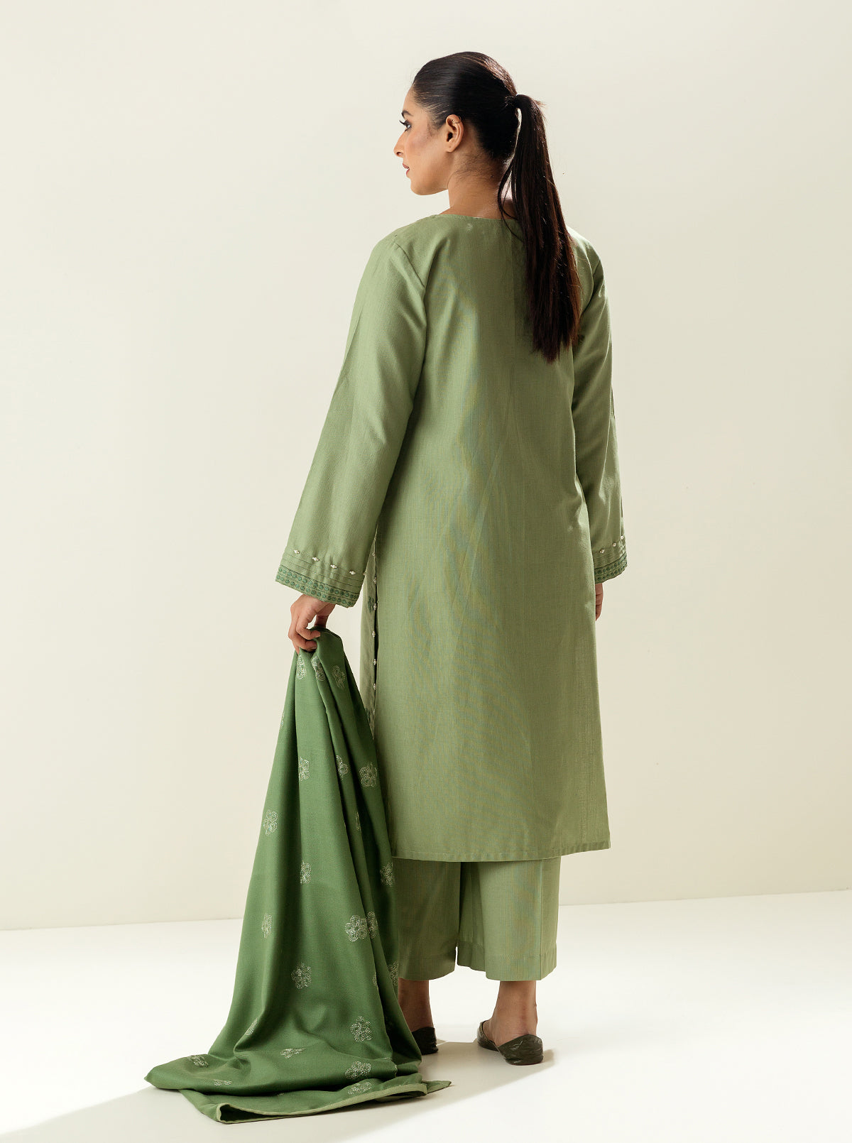 3 PIECE - EMBROIDERED  KHADDAR SUIT - GREEN EARTH MORBAGH WN_22   