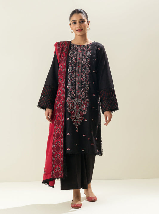 3 PIECE - EMBROIDERED  KHADDAR SUIT - GREY BLOCK MORBAGH WN_22   