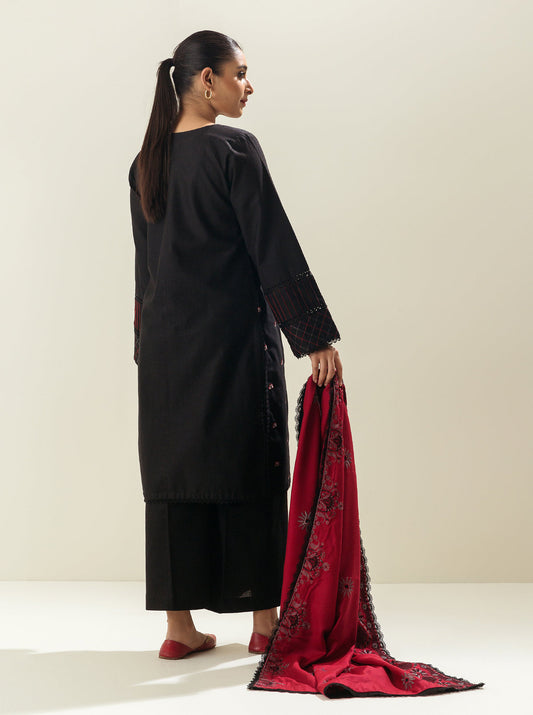 3 PIECE - EMBROIDERED  KHADDAR SUIT - GREY BLOCK MORBAGH WN_22   