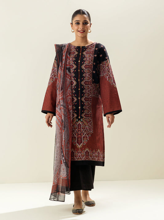 3 PIECE - PRINTED KHADDAR SUIT - SMOKY SALMON MORBAGH WN_22   
