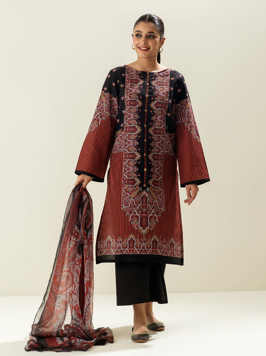 3 PIECE - PRINTED KHADDAR SUIT - SMOKY SALMON MORBAGH WN_22   