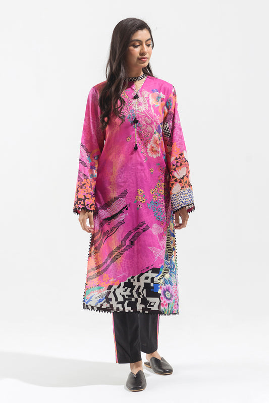 1 PIECE - PRINTED LAWN SHIRT - FUSCHIA BLOOM