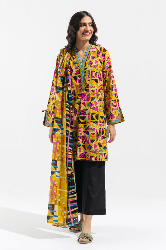 Fluorescent Flora Printed Lawn Suit - Unveil vibrancy in this chic 2-piece ensemble.