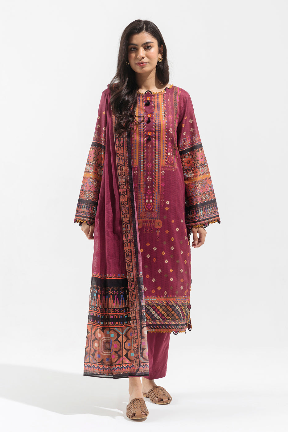 3 PIECE - PRINTED LAWN SUIT - MULBERRY TRIBE