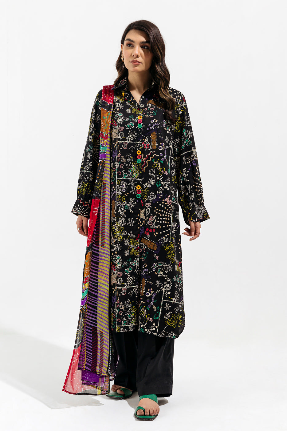 3 PIECE - PRINTED VISCOSE SUIT - LINEAR DREAM