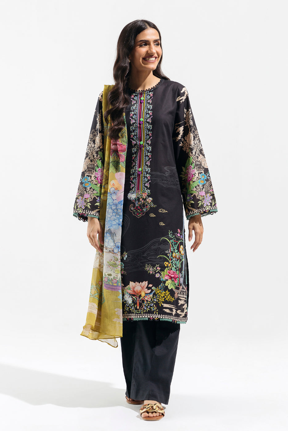 3 PIECE - PRINTED  LAWN SUIT - EBONY FANTASY