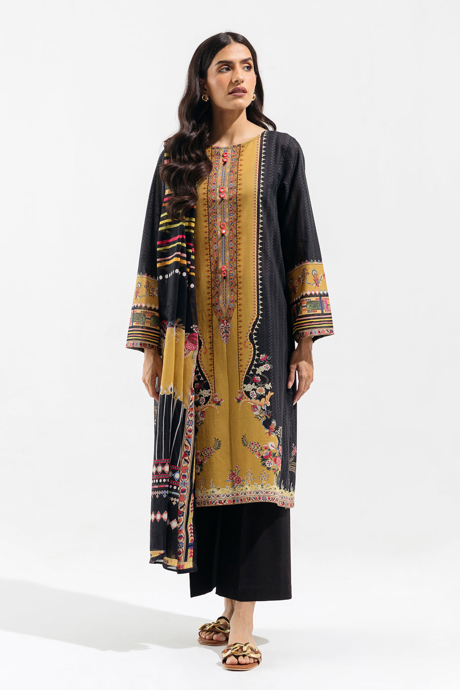 3 PIECE - PRINTED LAWN SUIT - SABLE SAND