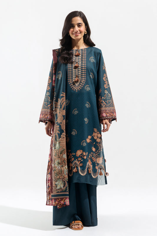 3 PIECE - PRINTED  LAWN SUIT - LAGOON WEAVE