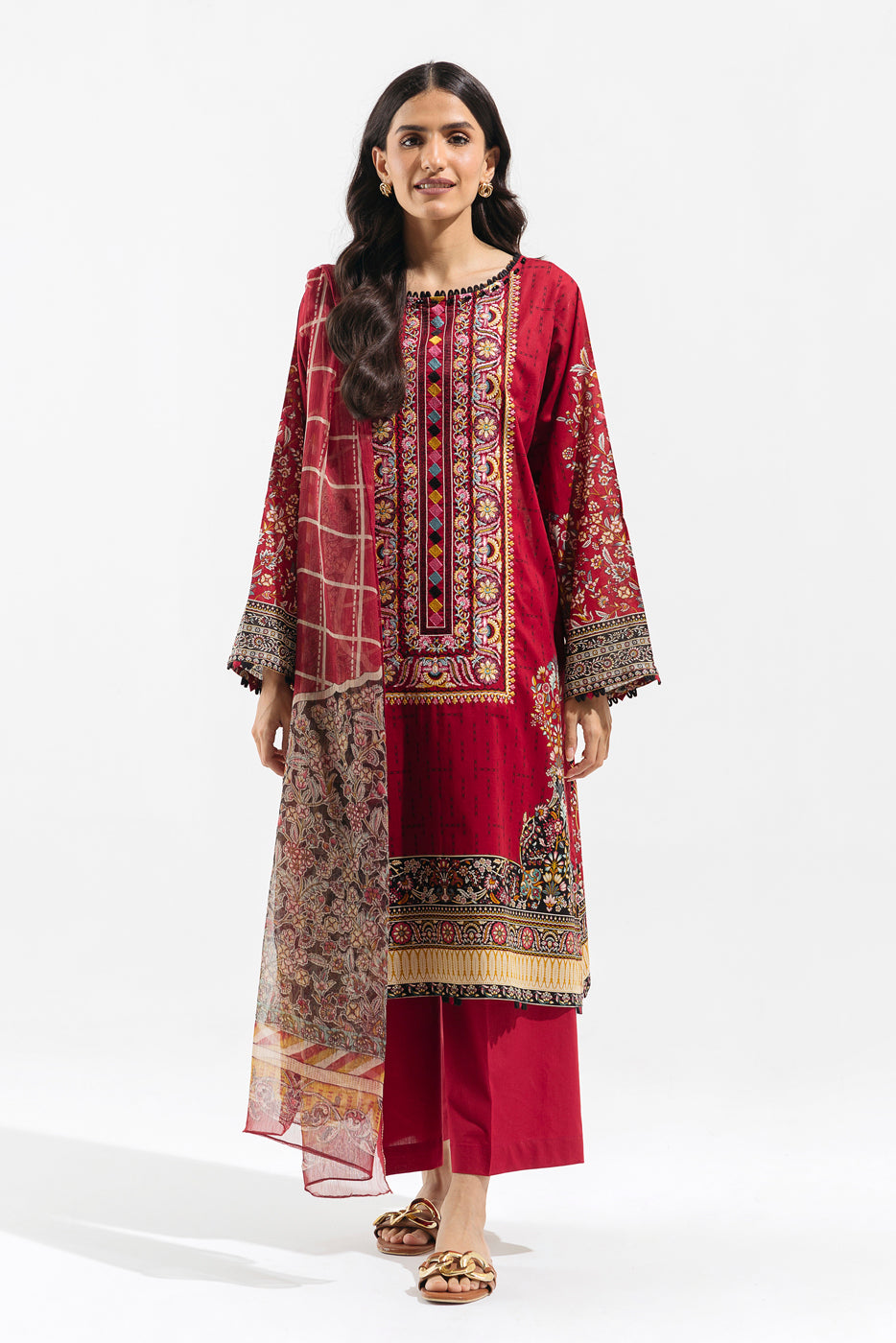 Scarlet Bloom Embroidered Lawn Suit - Stylish 2-Piece Ensemble"