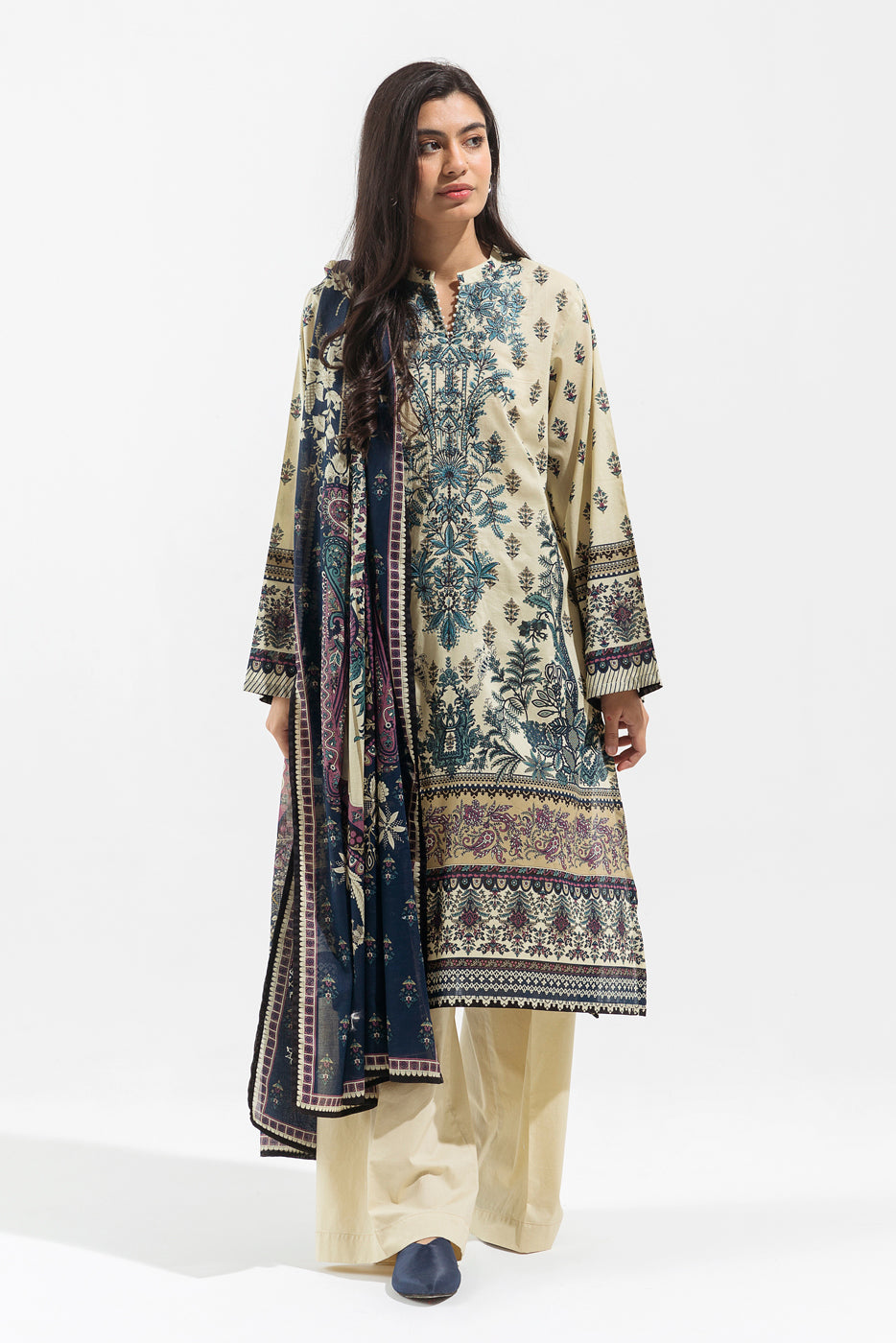 Dunmore Cream Embroidered Lawn Suit - Stylish 2-Piece Ensemble"