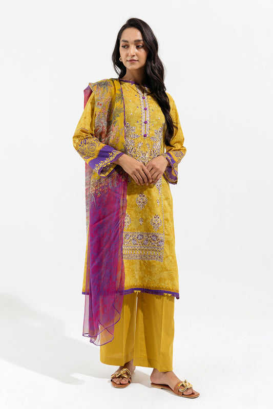 3 PIECE - EMBROIDERED LAWN SUIT - LIME AURA