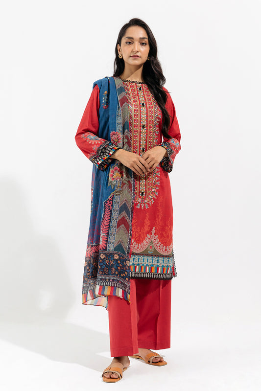 3 PIECE - EMBROIDERED LAWN SUIT - ROSE SAGE