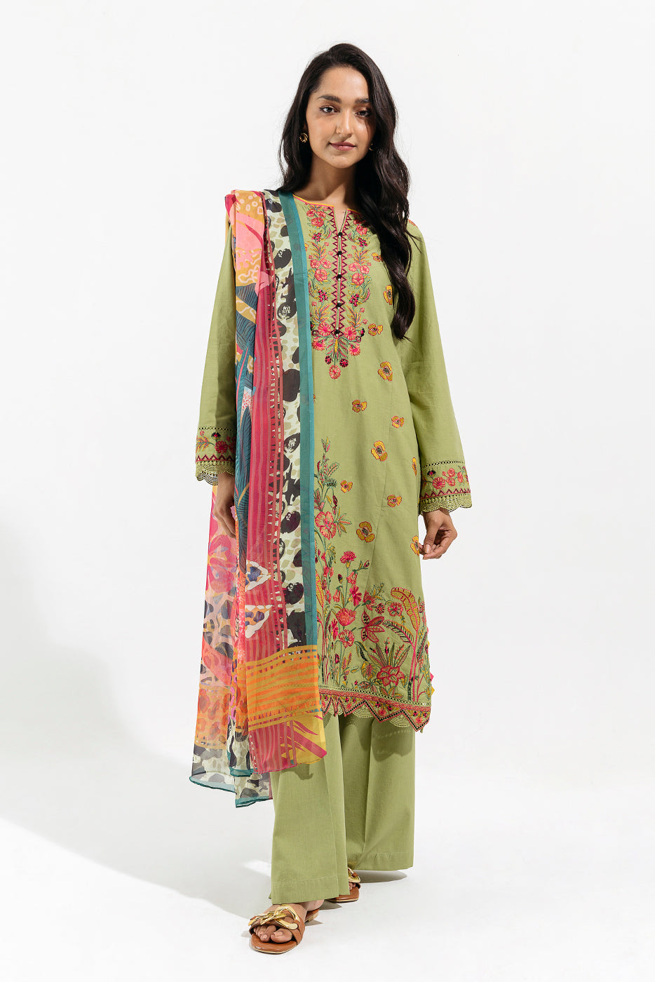 3 PIECE - EMBROIDERED LAWN SUIT - PINK PISTACHIO