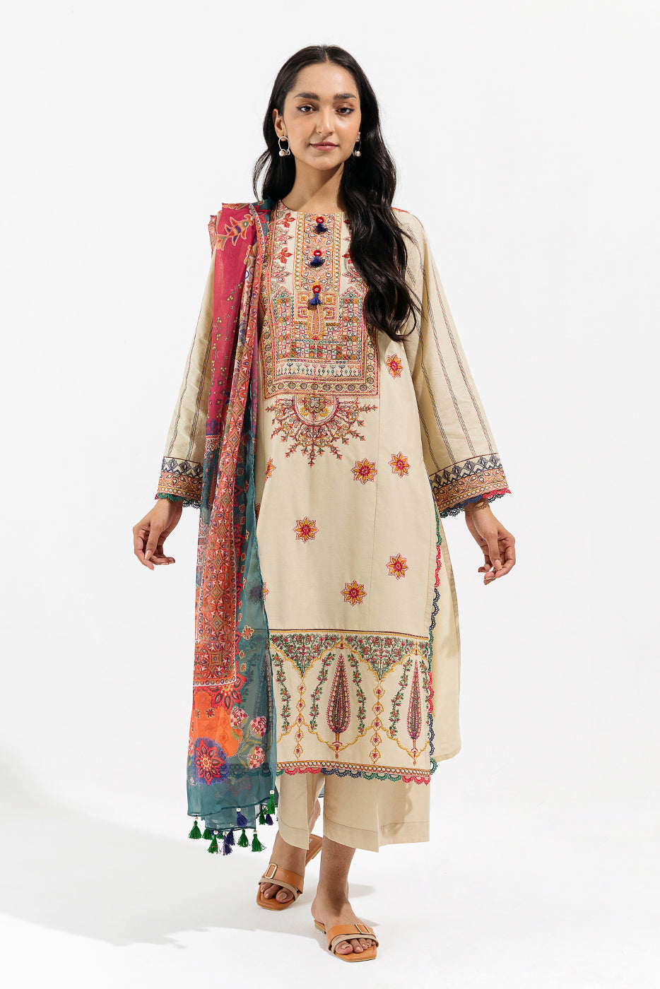 3 PIECE - EMBROIDERED LAWN SUIT - ETHNIC HUES