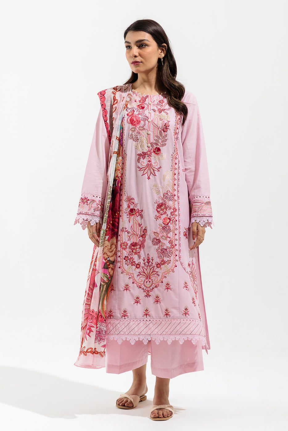 3 PIECE - EMBROIDERED LAWN SUIT - BLUSH CHINTZ (UNSTITCHED)