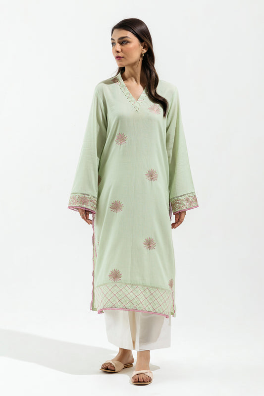 1 PIECE - EMBROIDERED LAWN SHIRT - PISTACHIO LOTUS