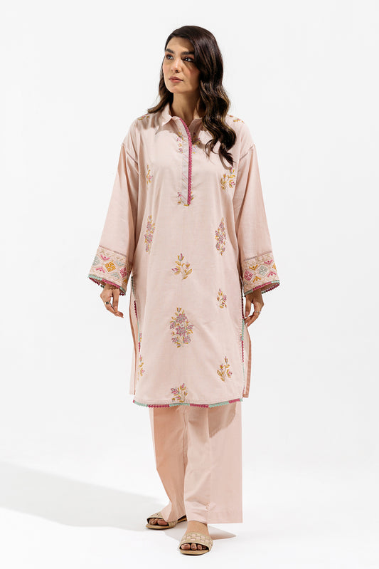 1 PIECE - EMBROIDERED YARN DYED SHIRT - BEIGE JACOBEAN (UNSTITCHED)
