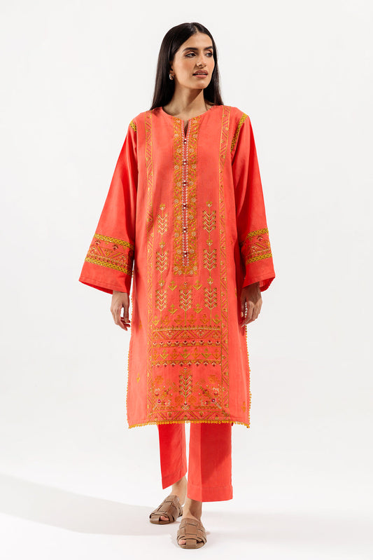 2 PIECE - EMBROIDERED JACQUARD SUIT - CORAL OPAL