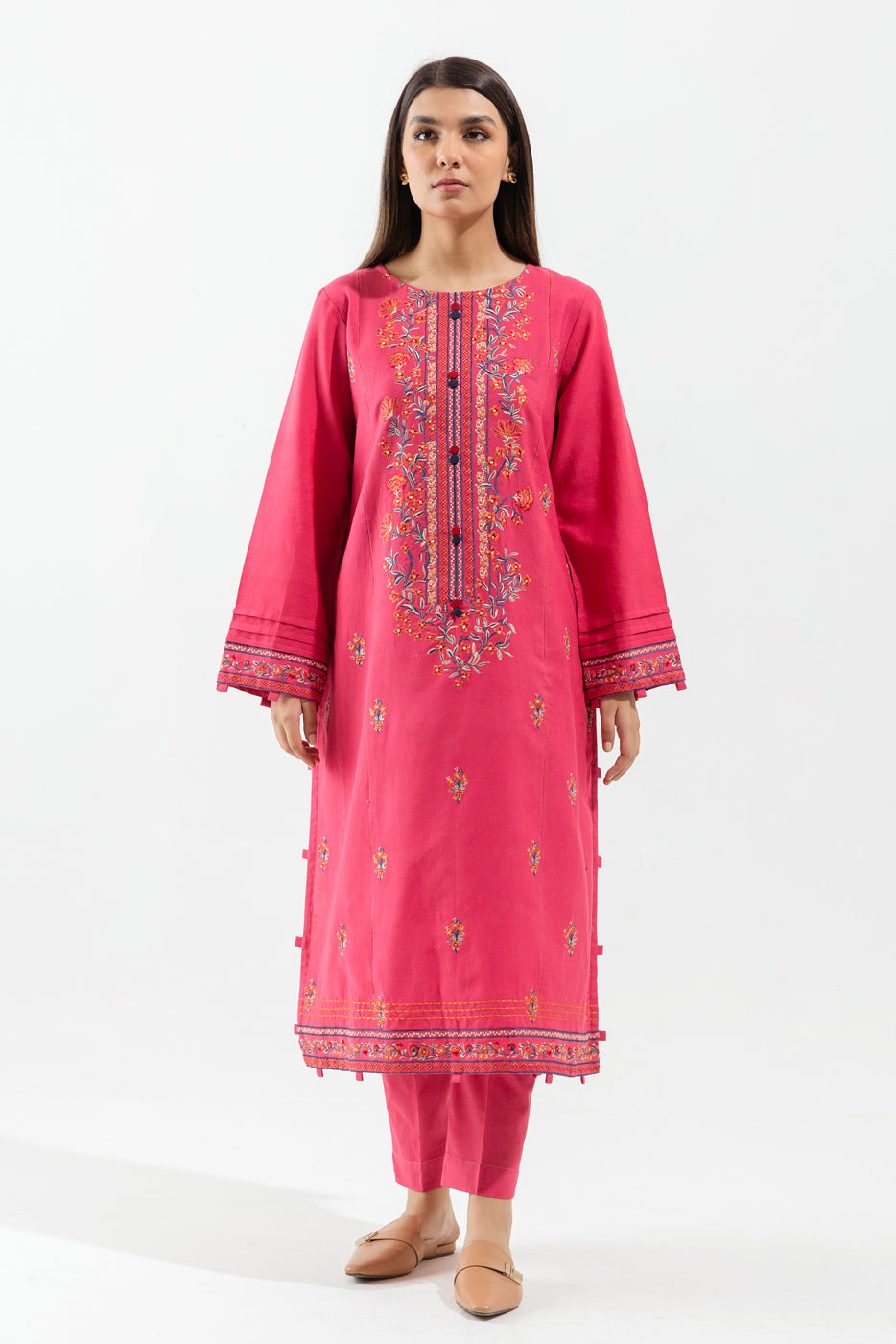 2 PIECE - EMBROIDERED KHADDAR SUIT - FUSCHIA GARDEN