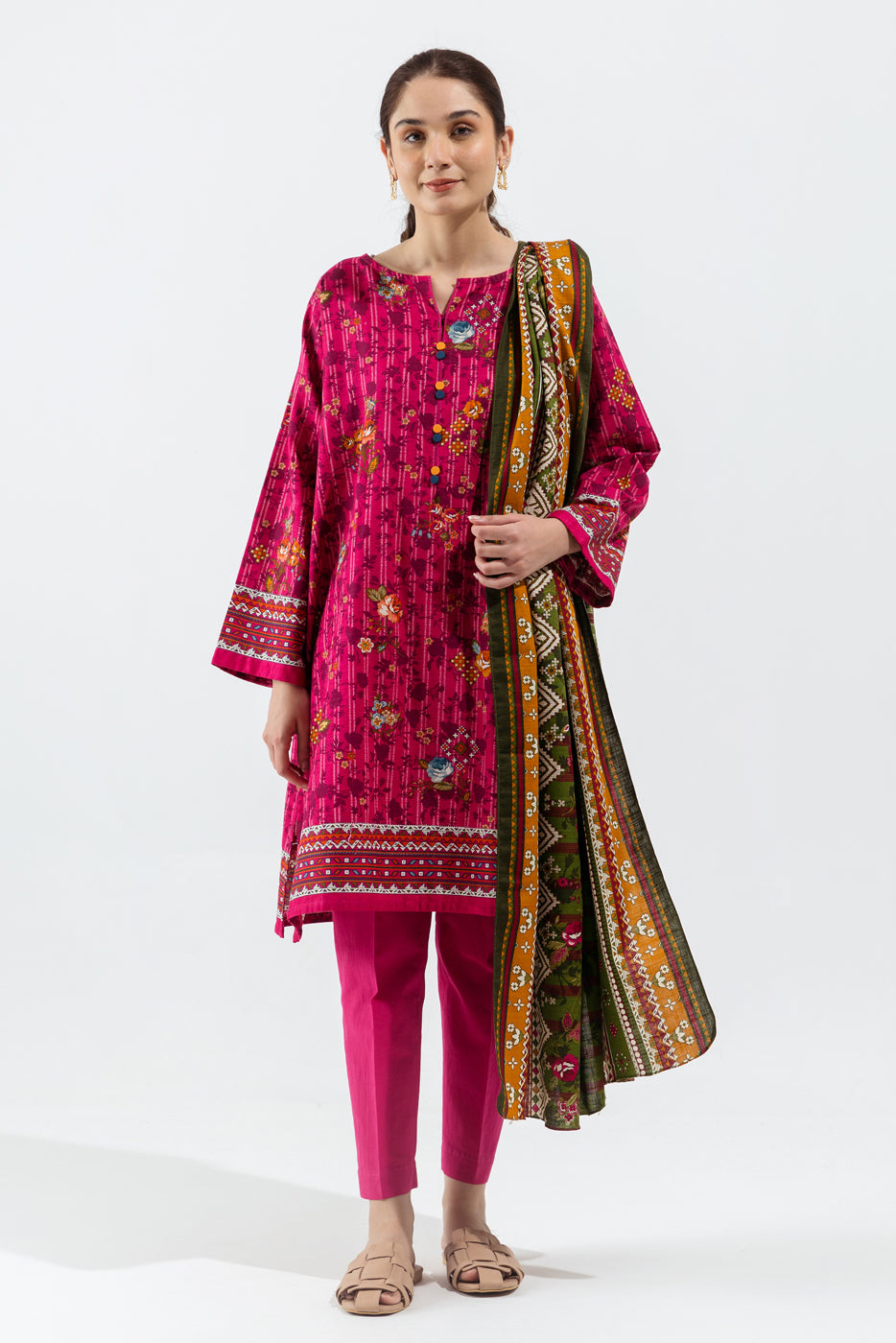 2 PIECE - PRINTED KHADDAR SUIT - CRANBERRY CRUSH (UNSTITCHED)