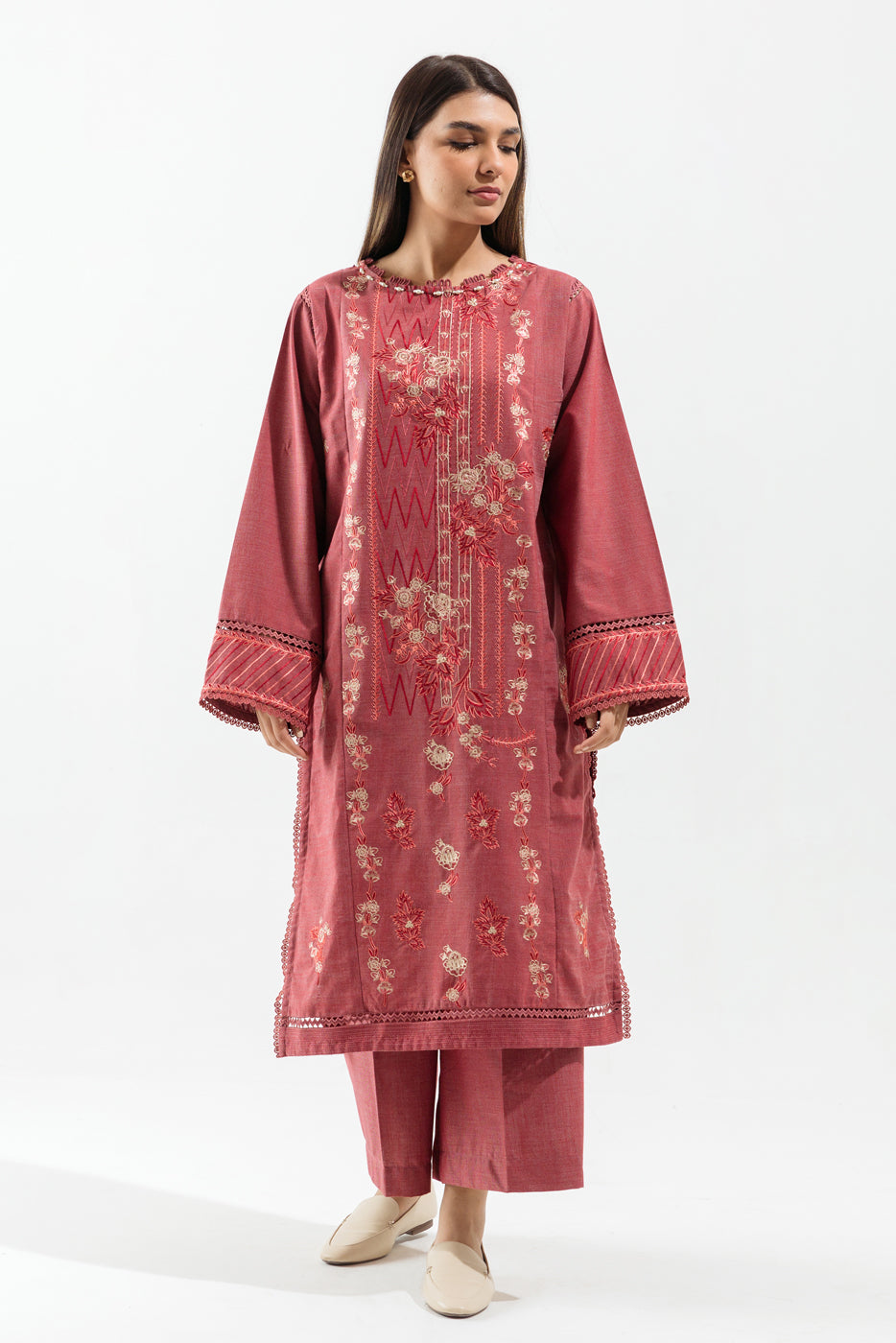 2 PIECE - EMBROIDERED KHADDAR SUIT - BLUSH BLOOM